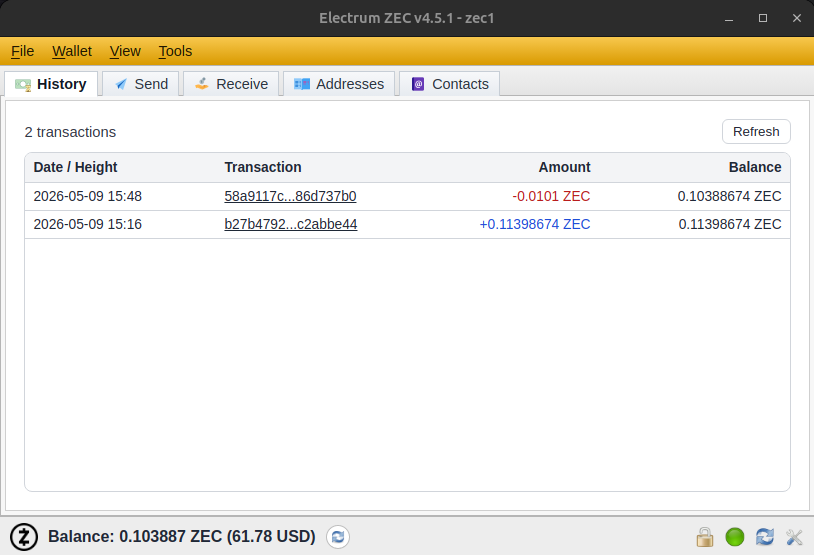 Electrum main wallet window screen